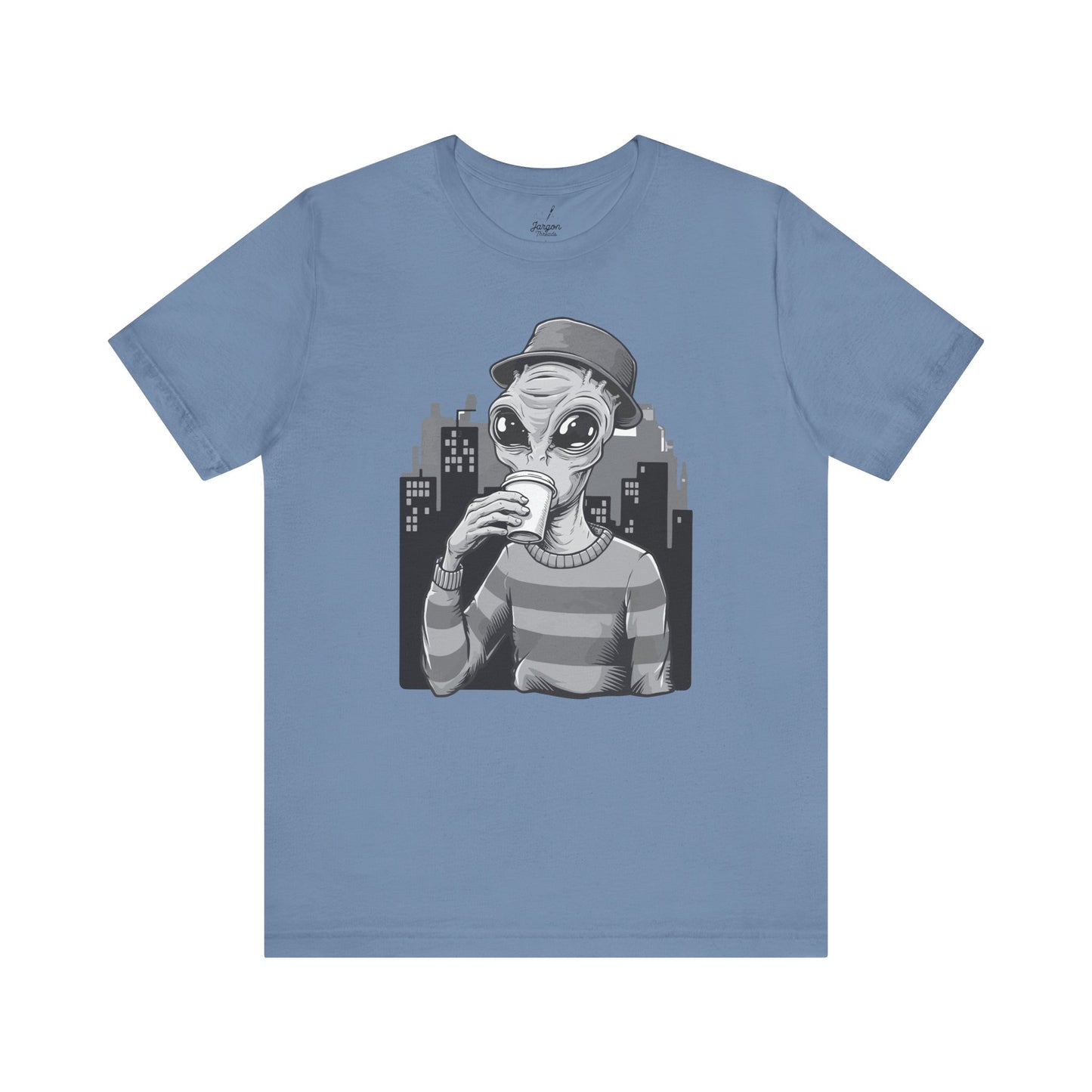 Interstellar Hipster Alien Tee, Funny Space Coffee Lover T-Shirt, Galaxy Graphic Top, Astronaut Shirt, Cosmic Outfit, UFO Apparel