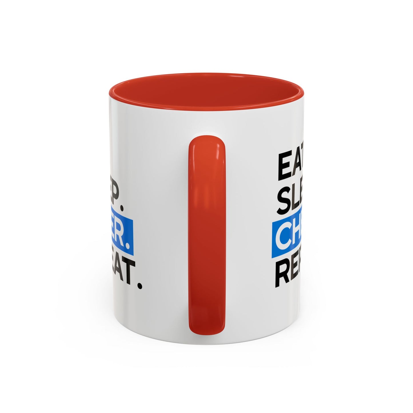 Eat. Sleep. Cheer. Repeat. Mug | Minimalist Bold Font | 11oz in Red or Light Blue