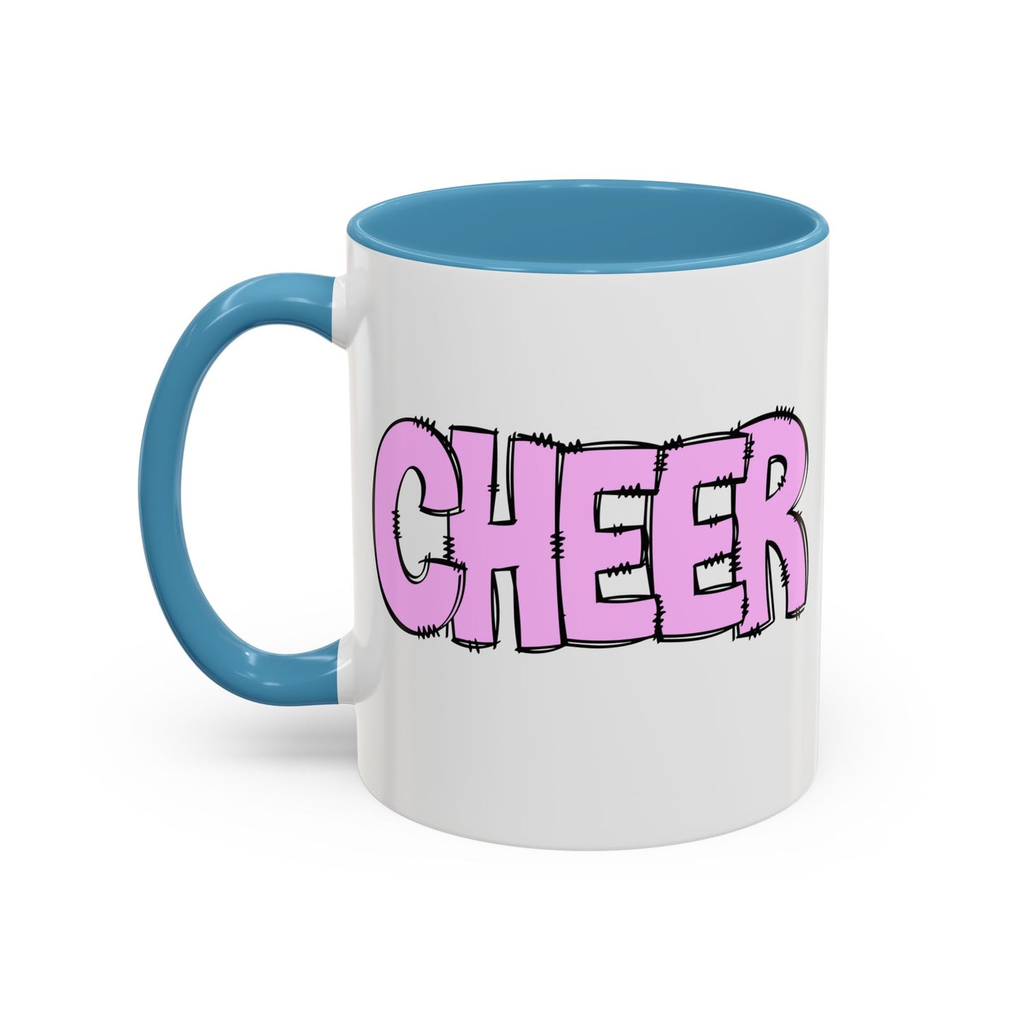 Cheer Doodle Art Mug - Light Blue or Red Accent - 11oz