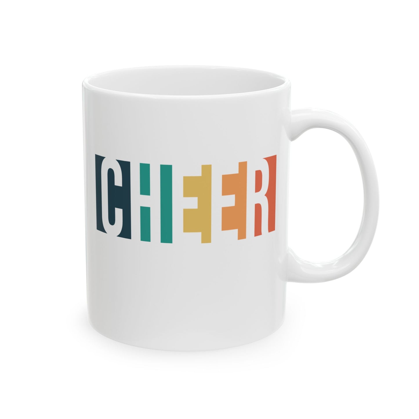 Minimal Cheer Coffee Mug | Colorful Block Negative Space Outline | 11oz Ceramic