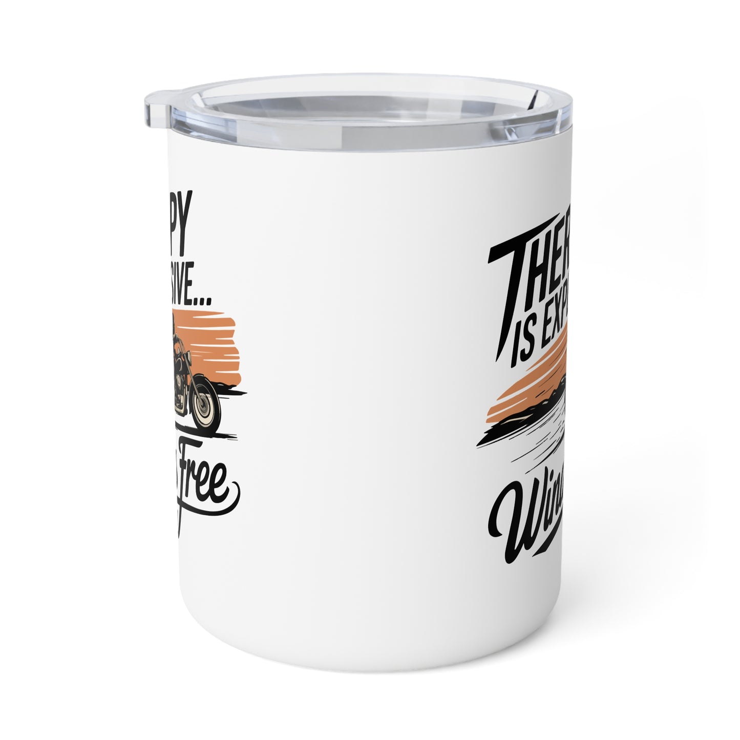 Therapy is Expensive Insulated Biker Coffee Mug, 10oz - Perfect for Bikers, Gift for Coffee Lovers, Rustic Vibe, Road Trip Essentials, Birthday
