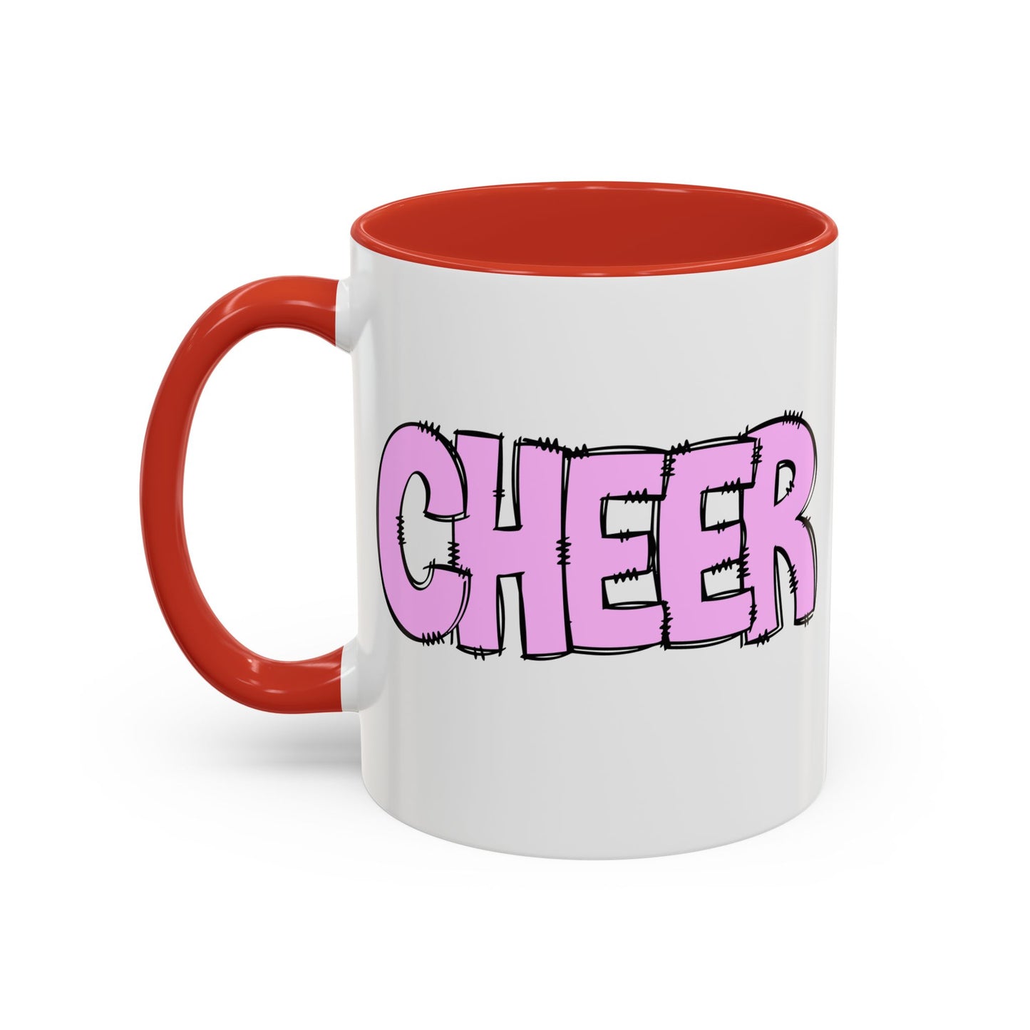 Cheer Doodle Art Mug - Light Blue or Red Accent - 11oz