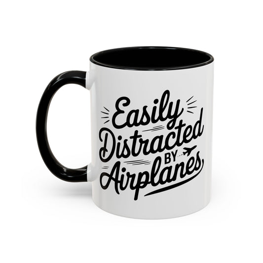 Easily Distracted By Airplanes Coffee Mug, Fun Travel Mug, Gift for Aviation Lovers, Quirky Office Mug, Unique Airplane Gift