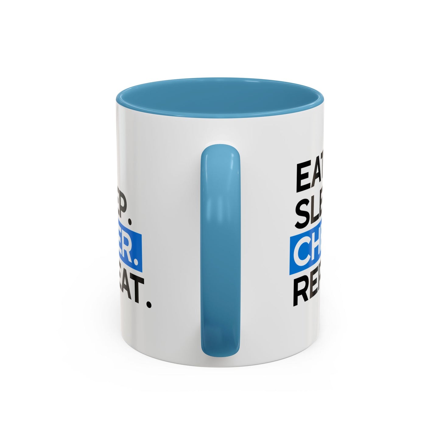 Eat. Sleep. Cheer. Repeat. Mug | Minimalist Bold Font | 11oz in Red or Light Blue