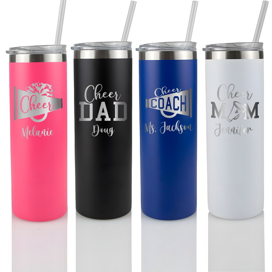 Personalized Laser Engraved Cheer Tumbler | 20oz | Cheer, Coach, Mom, or Dad Design