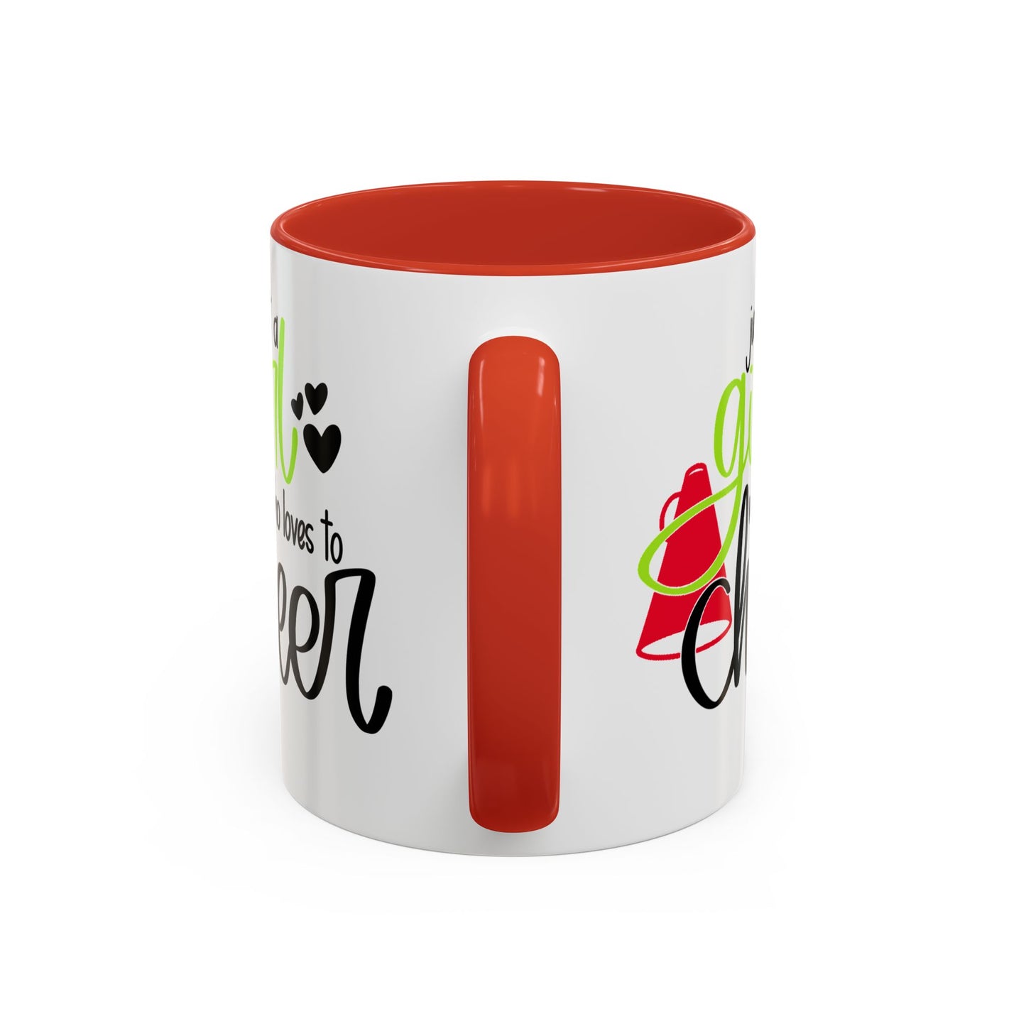 Just a Girl Who Loves to Cheer Mug | Cursive Font with Megaphone | 11oz Cheer Mug