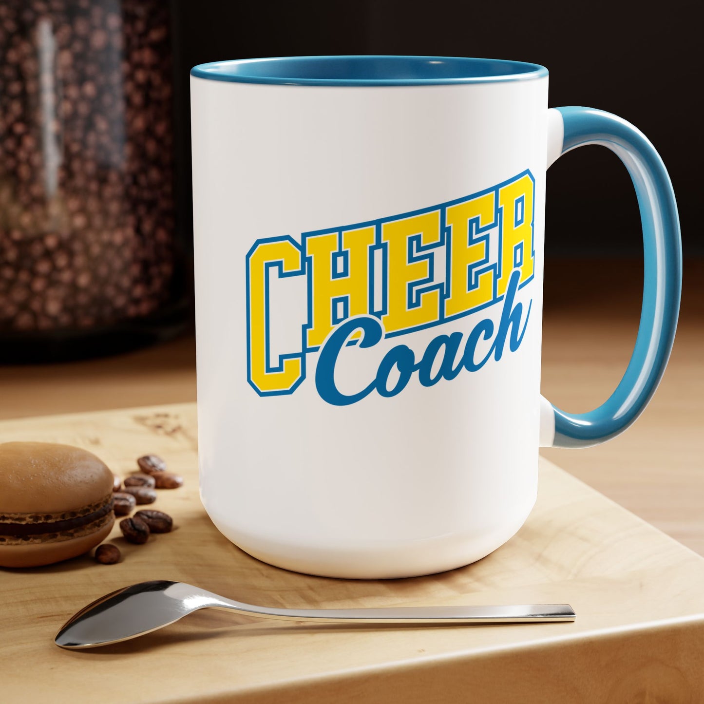 Customizable Cheer Coach Coffee Mug | Bold Block & Cursive Script | 15oz Ceramic Mug