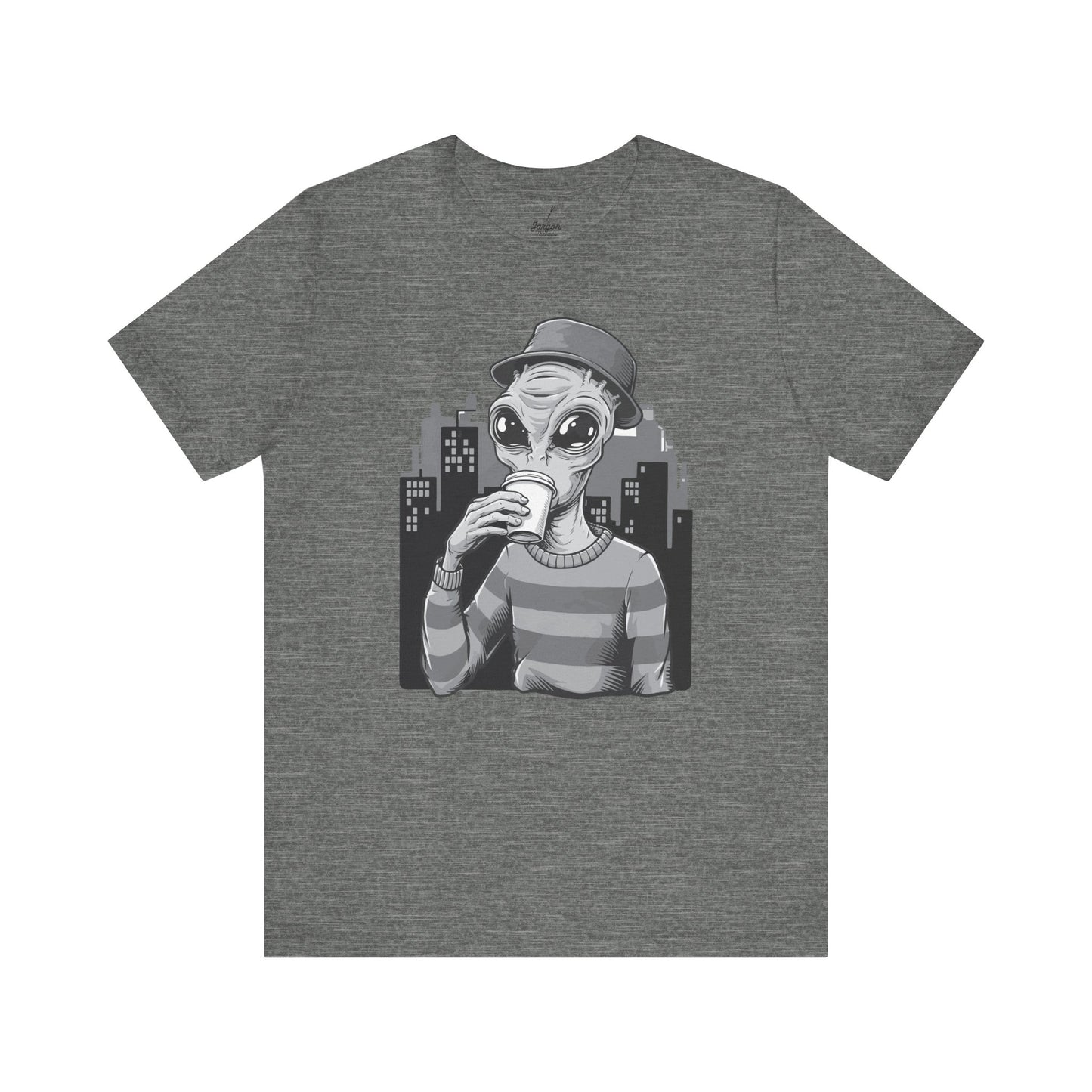 Interstellar Hipster Alien Tee, Funny Space Coffee Lover T-Shirt, Galaxy Graphic Top, Astronaut Shirt, Cosmic Outfit, UFO Apparel
