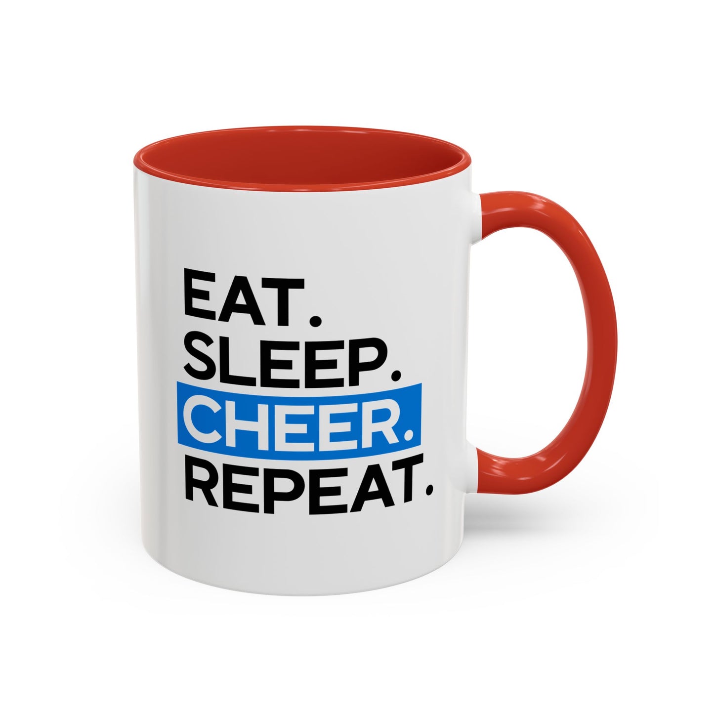 Eat. Sleep. Cheer. Repeat. Mug | Minimalist Bold Font | 11oz in Red or Light Blue