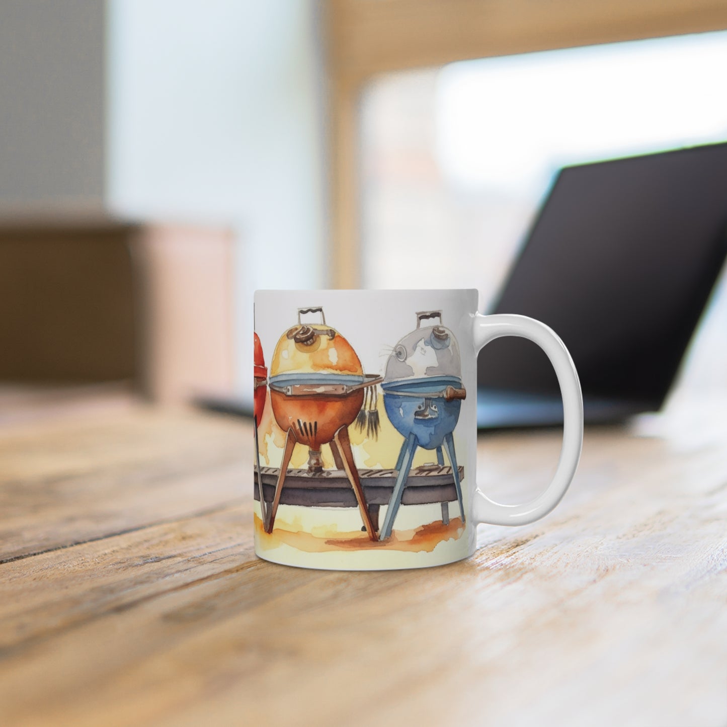 Barbecue Watercolor Coffee Mug. Collectible "Summer" series White Ceramic 11oz Coffee Mug.