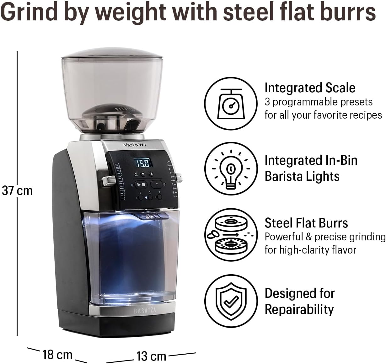 Baratza Vario W+ | Flat Steel Burr Grinder with Integrated Weight-Based Dosing
