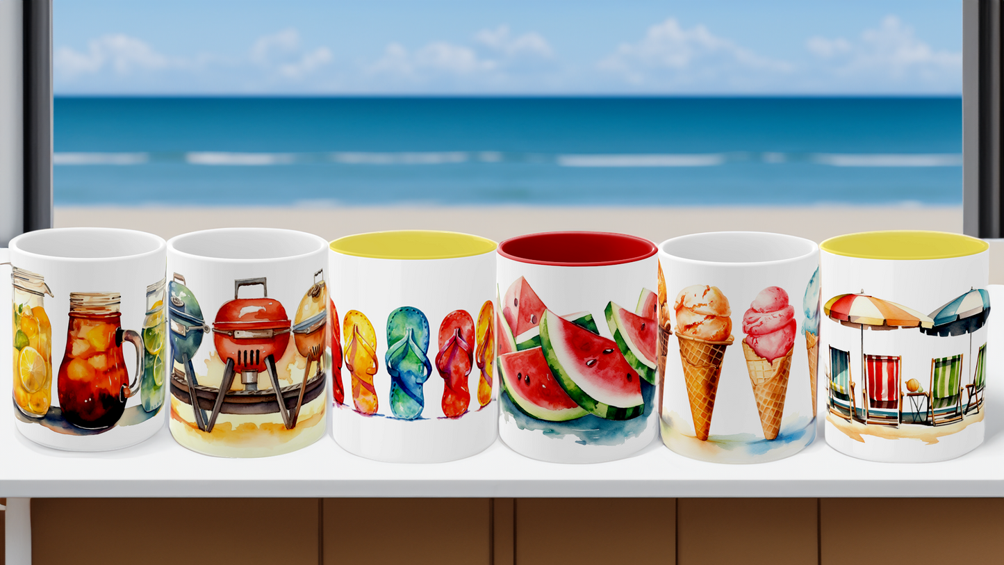 Summertime Palette set of six (6) Watercolor Coffee Mugs.