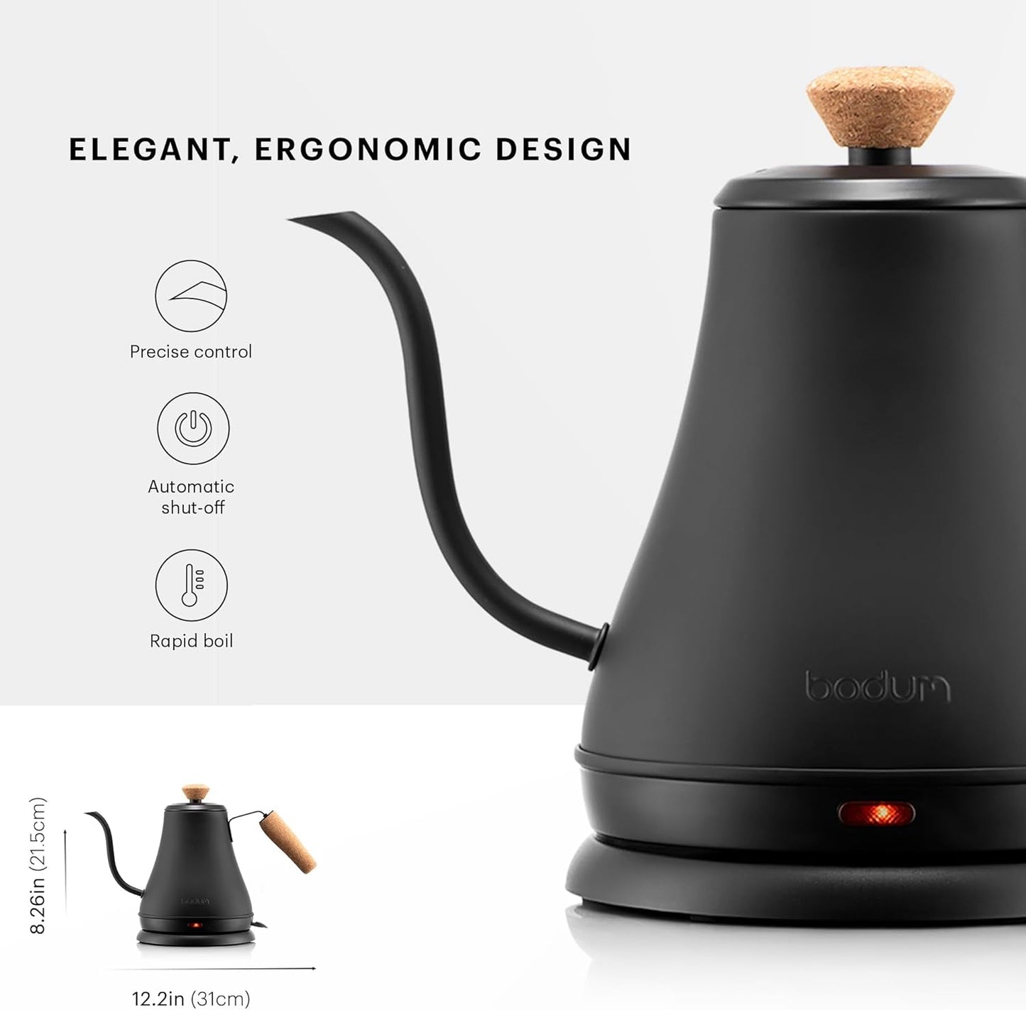 Bodum Bistro Gooseneck Kettle – Matte Black, Stainless Steel