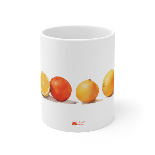 Citrus Bliss, Watercolor Orange and Lemon Collectible Series Ceramic Coffee Mug 11oz