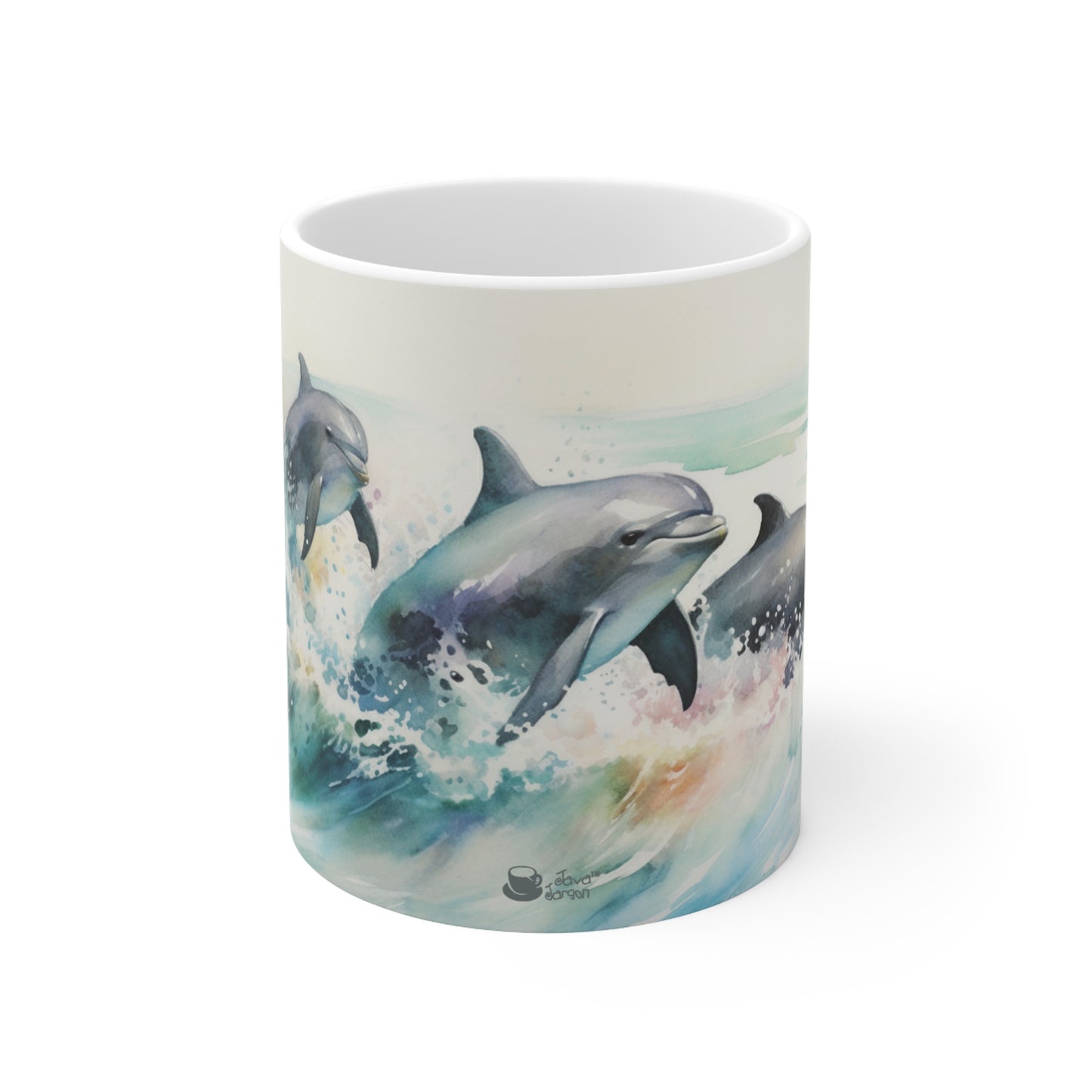 Dolphin Trio Coffee Mug, Watercolor Series Collectible Sea life Ceramic Mug 11oz