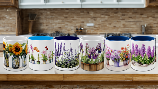 Blooms of Elegance; Watercolor Floral Set of six (6) mugs