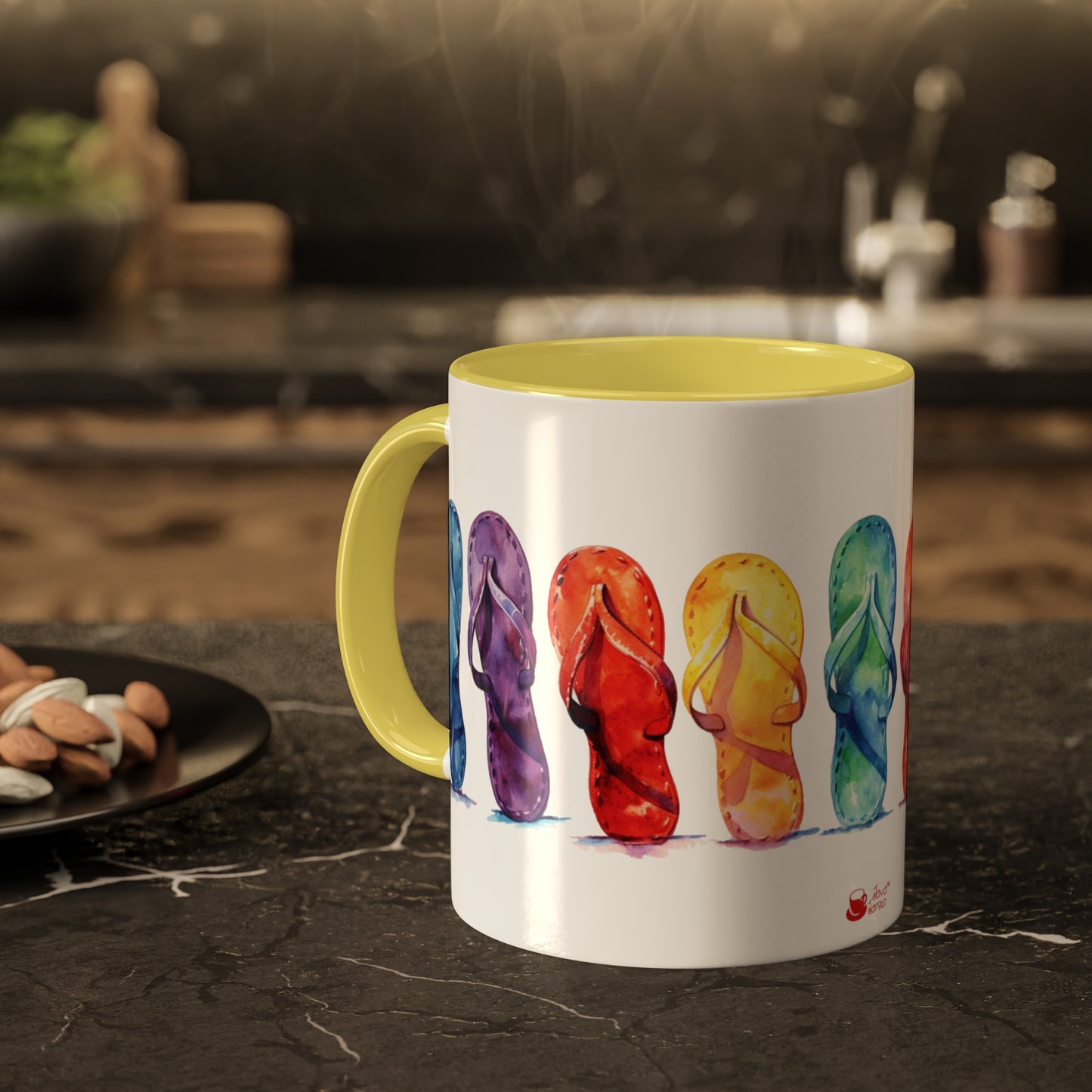 Flip Flops, Watercolored Flip Flops Collectible Summer Series Accent Coffee Mug 11oz