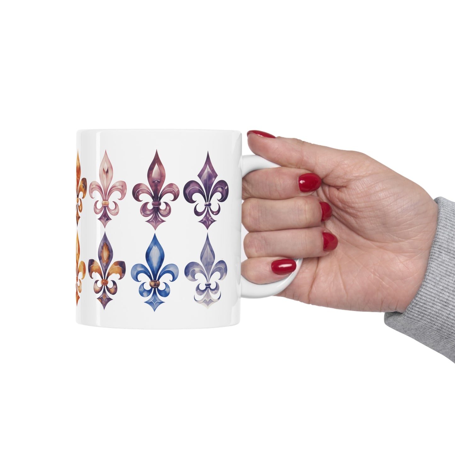 Watercolor Fleur de Lis Tiled Mug