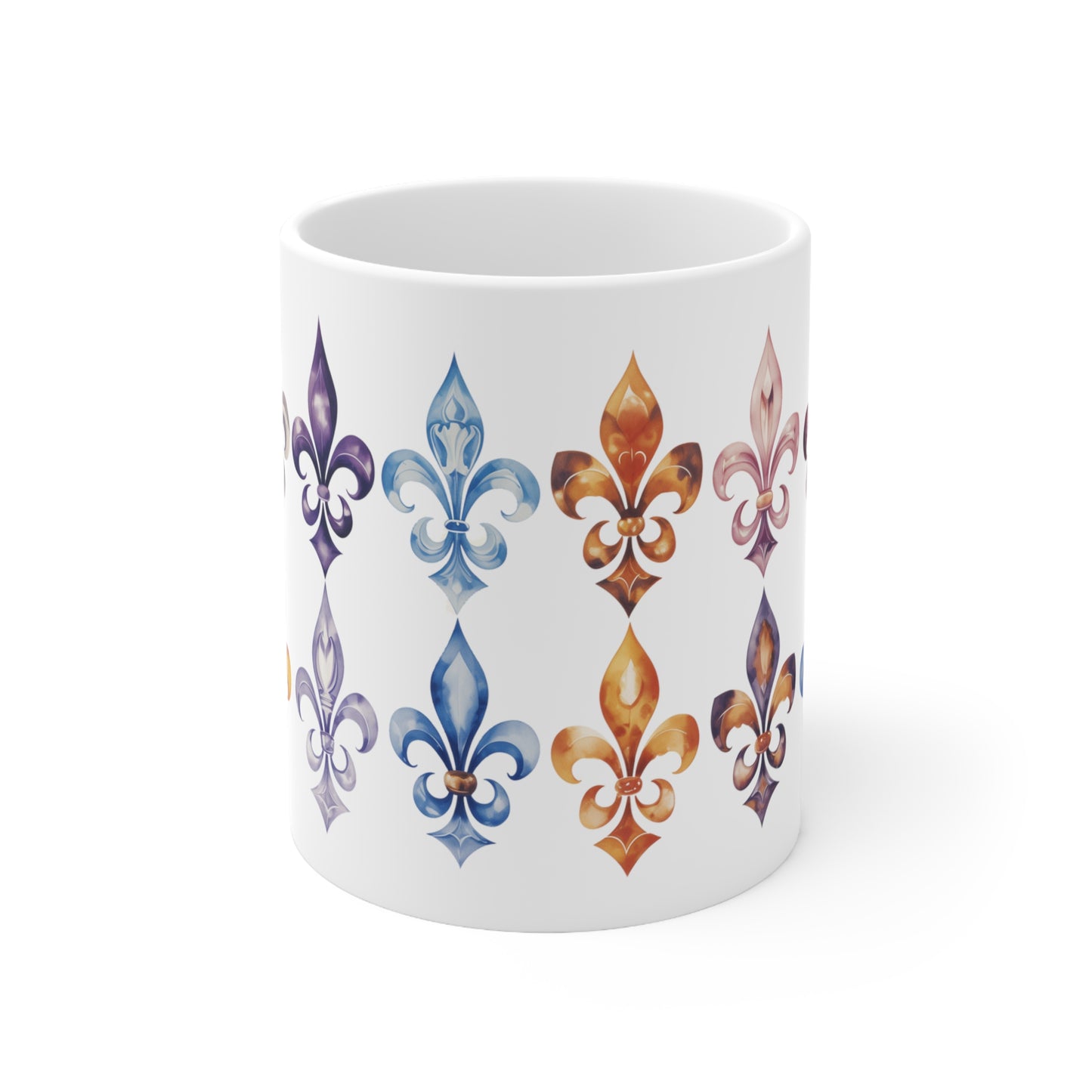 Watercolor Fleur de Lis Tiled Mug