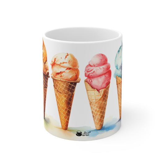 The Ice Cream Cone Coffee Mug, Summertime Series Watercolor Ceramic Coffee Mug 11oz