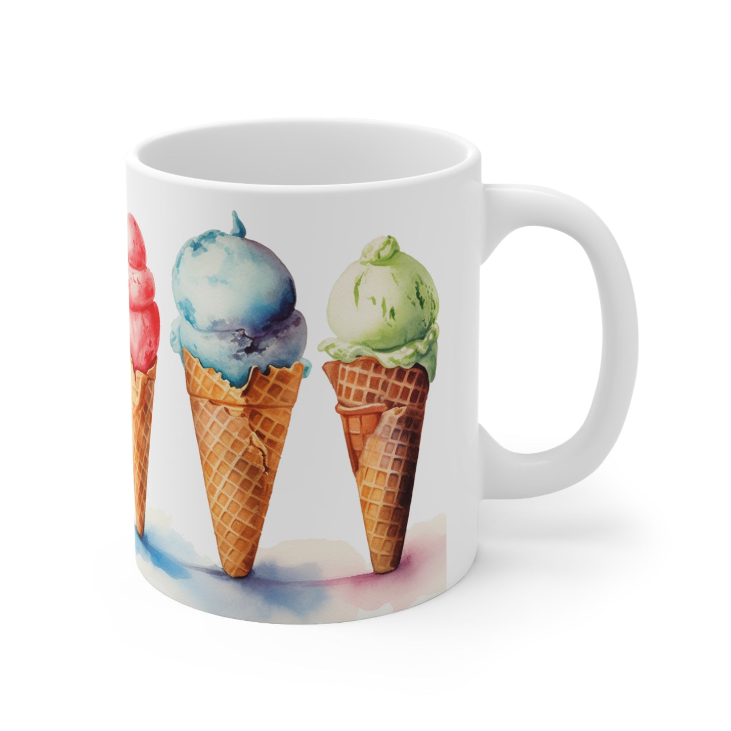 The Ice Cream Cone Coffee Mug, Summertime Series Watercolor Ceramic Coffee Mug 11oz