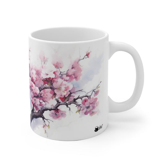 Sakura Serenity, Watercolored Japanese Cherry Blossom Collectible floral inspired 11oz Coffee mug.