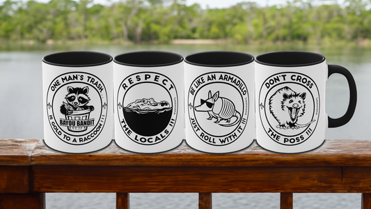Bayou Brew Buddies: Louisiana Wildlife Edition, Set of Four Mugs.