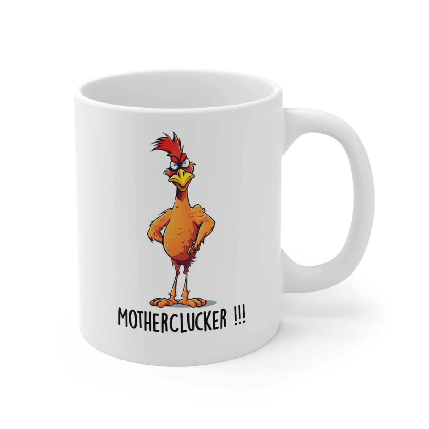 Shut the Cluck Up! 11oz Humorous Skinny Chicken Coffee Mug.