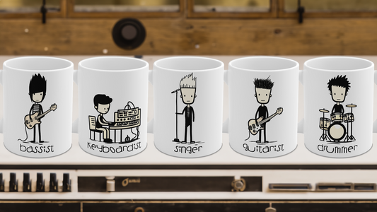 The Band...set of five (5) Stick figure band member mugs