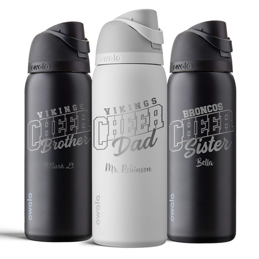 Custom Cheer Dad, Brother Sister Owala 32oz Tumbler – Laser Engraved