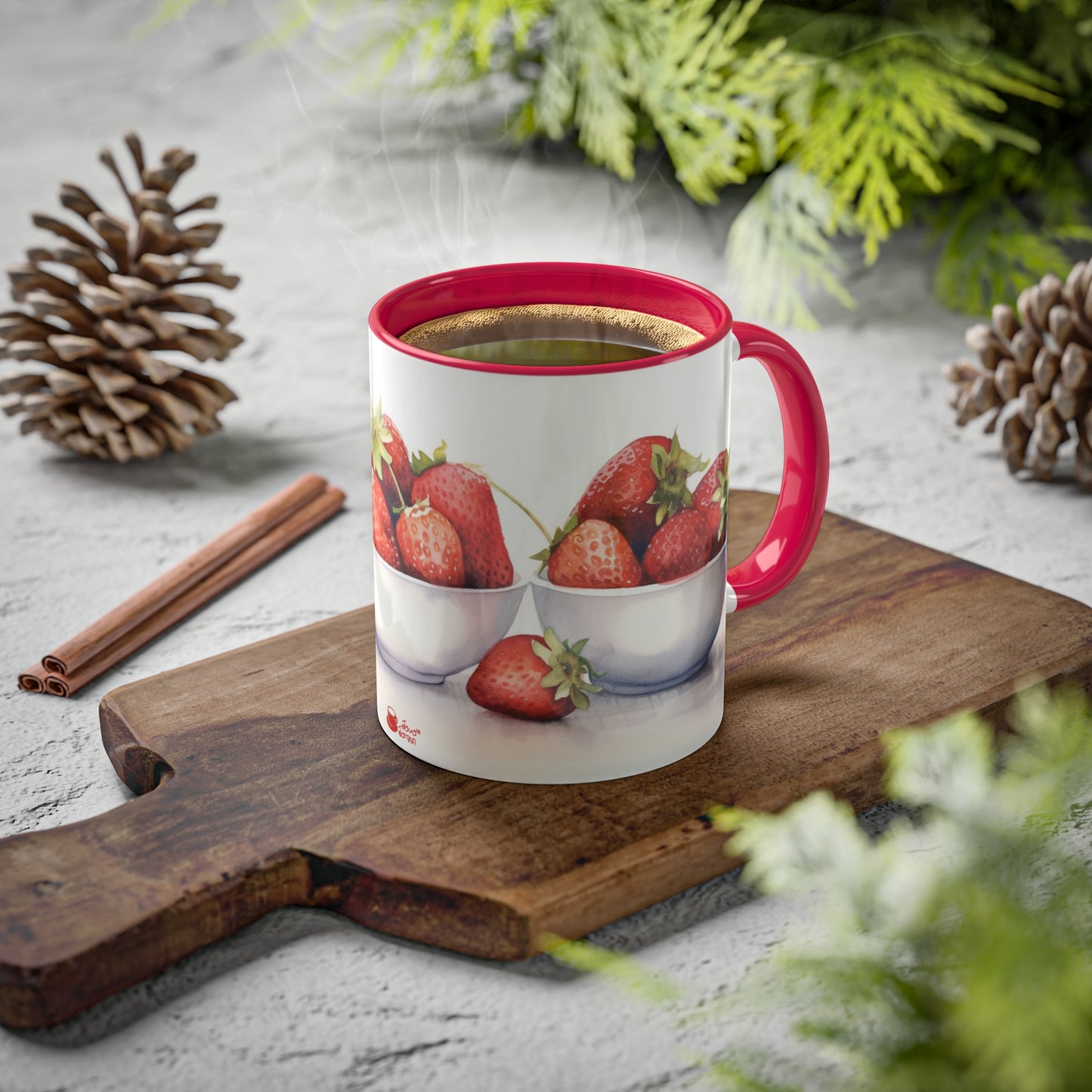 Strawberry Bliss, Collectible Series Watercolor Strawberry Ceramic Accent 11oz Coffee Mug.