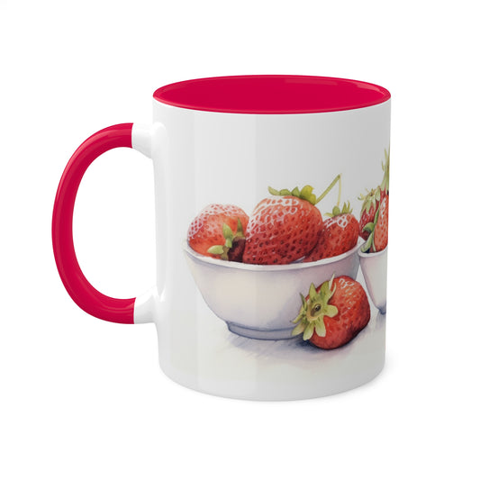 Strawberry Bliss,  Collectible Series Watercolor Strawberry Ceramic Accent 11oz Coffee Mug.