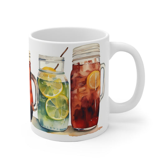 Summertime Refreshments Coffee Mug, Iced Tea and Lemonade Pitchers Summertime Series 11oz Ceramic Coffee Mug.