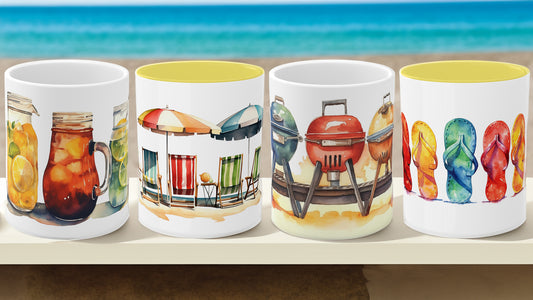 Summer Serenity. Set of four (4) Watercolor Coffee mugs.