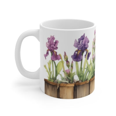 Tall Bearded Iris, Collectible Floral Series watercolor ceramic coffee mug 11oz.