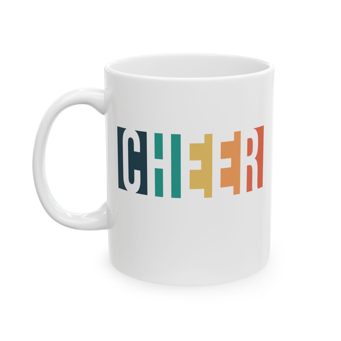 Minimal Cheer Coffee Mug | Colorful Block Negative Space Outline | 11oz Ceramic