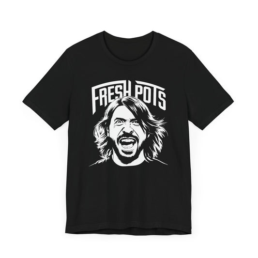 Fresh Pots Rockstar Coffee Shirt | Funny Disheveled Musician Tee for Caffeine Addicts and Coffee Lovers