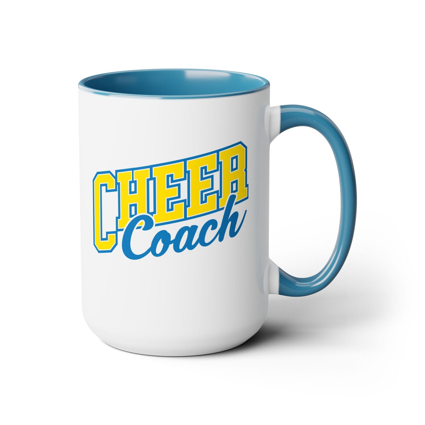 Customizable Cheer Coach Coffee Mug | Bold Block & Cursive Script | 15oz Ceramic Mug