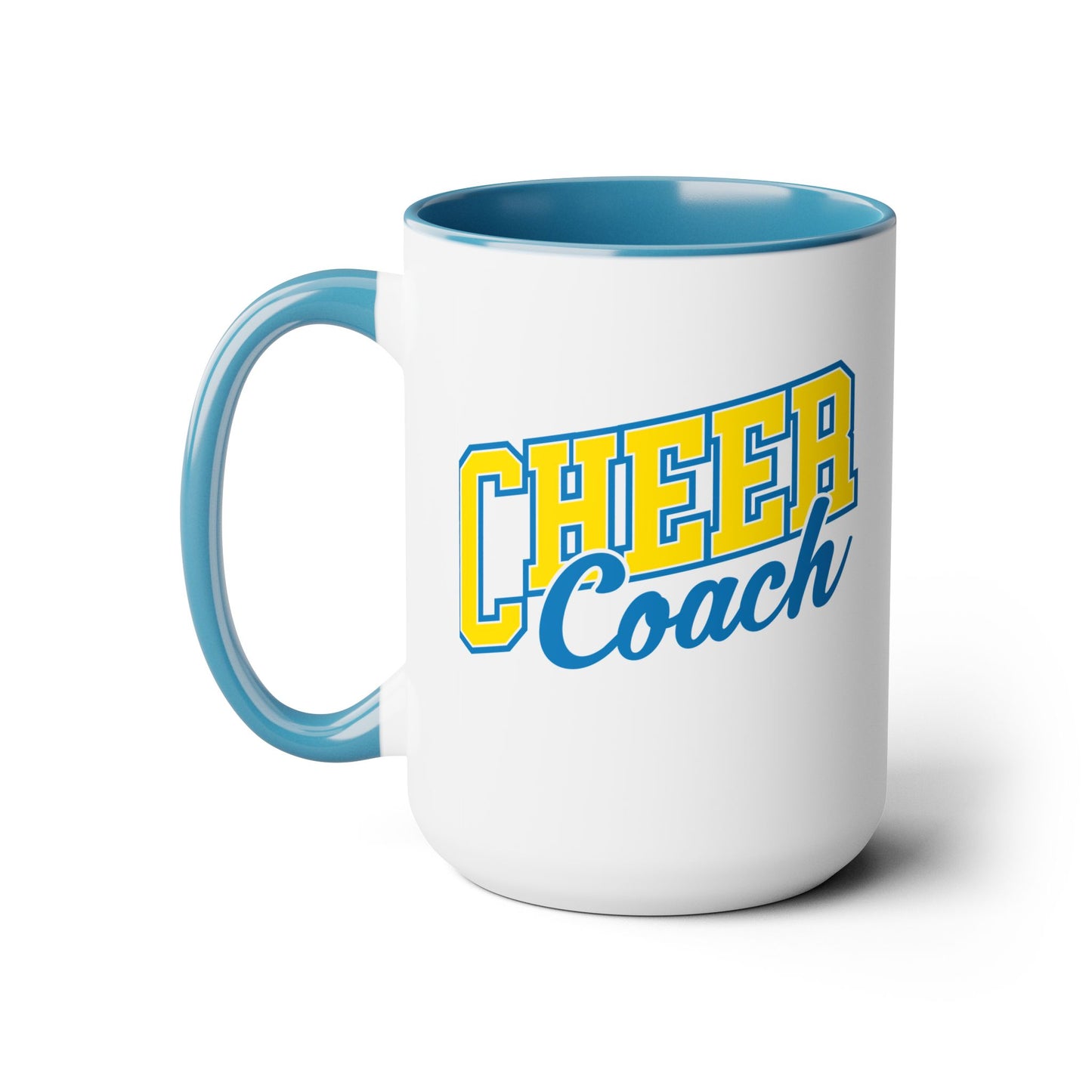 Customizable Cheer Coach Coffee Mug | Bold Block & Cursive Script | 15oz Ceramic Mug