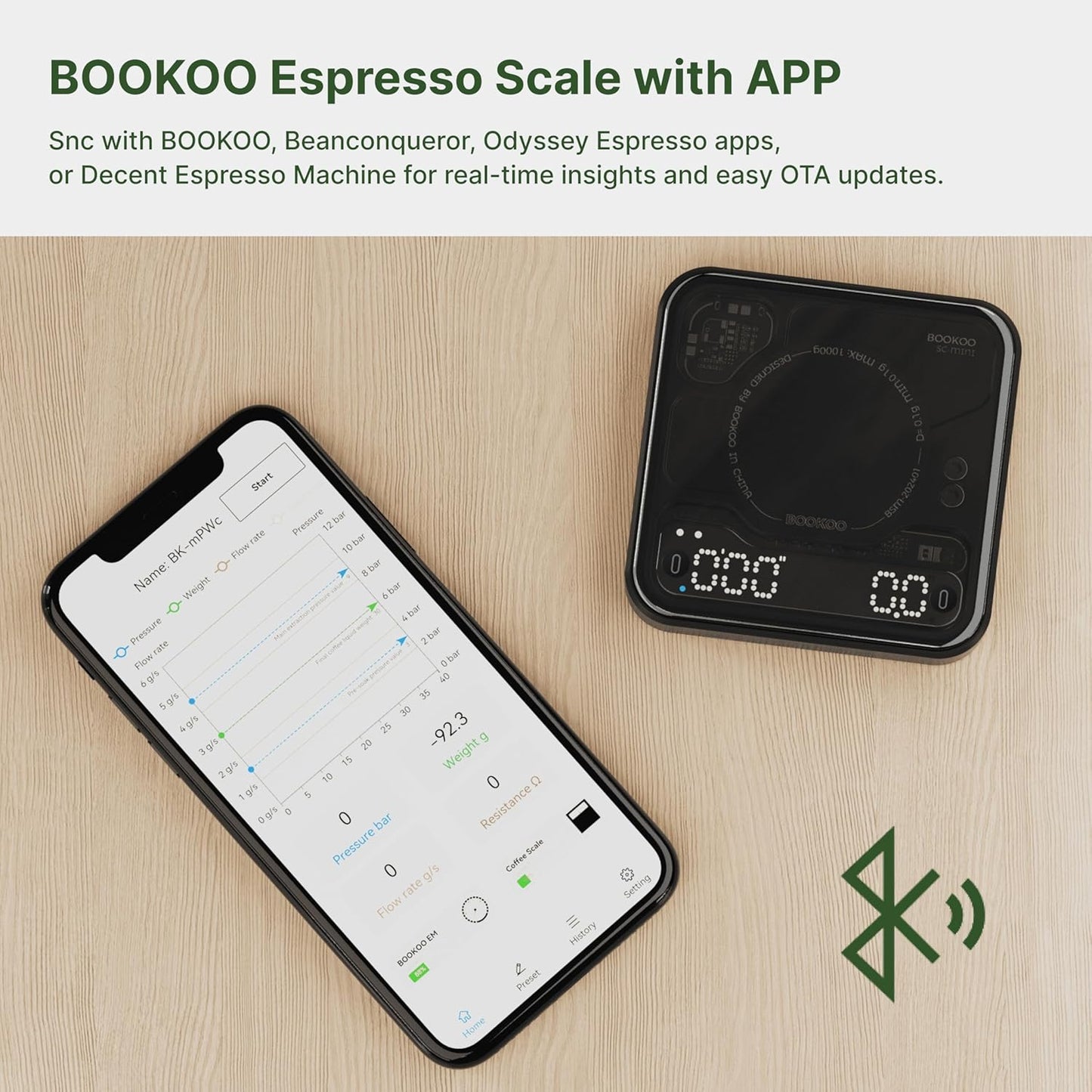 Bookoo Digital Espresso Scale with Timer & Bluetooth App
