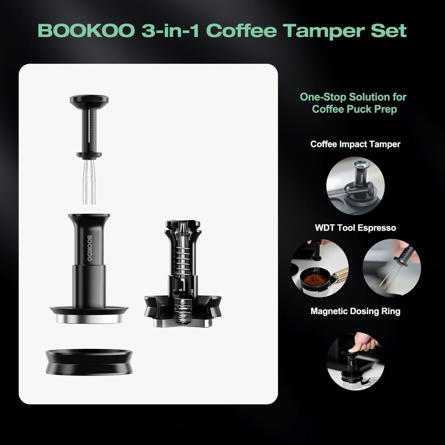 Bookoo 3-in-1 Espresso Tamper Set – 58.5mm
