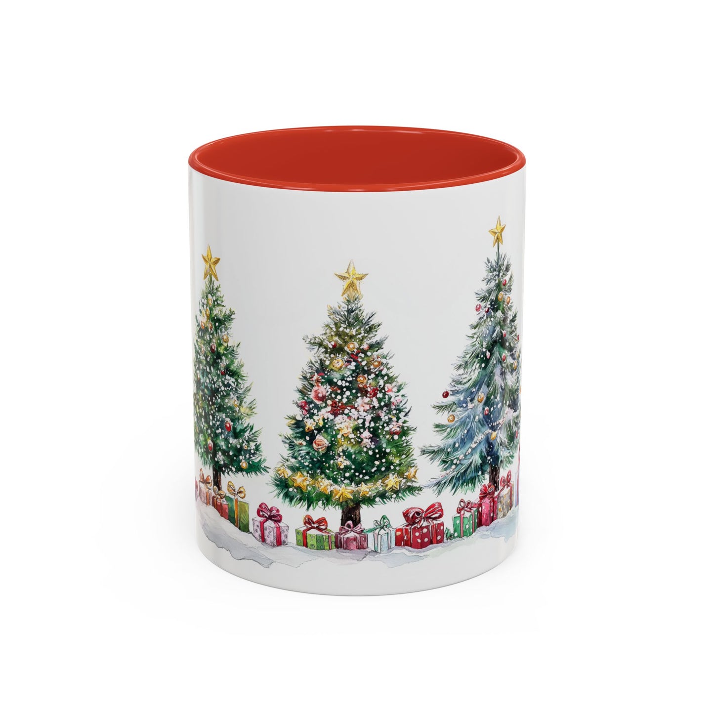 Christmas Trees & Presents Mug Watercolor – Festive Holiday Coffee Cup (11oz)