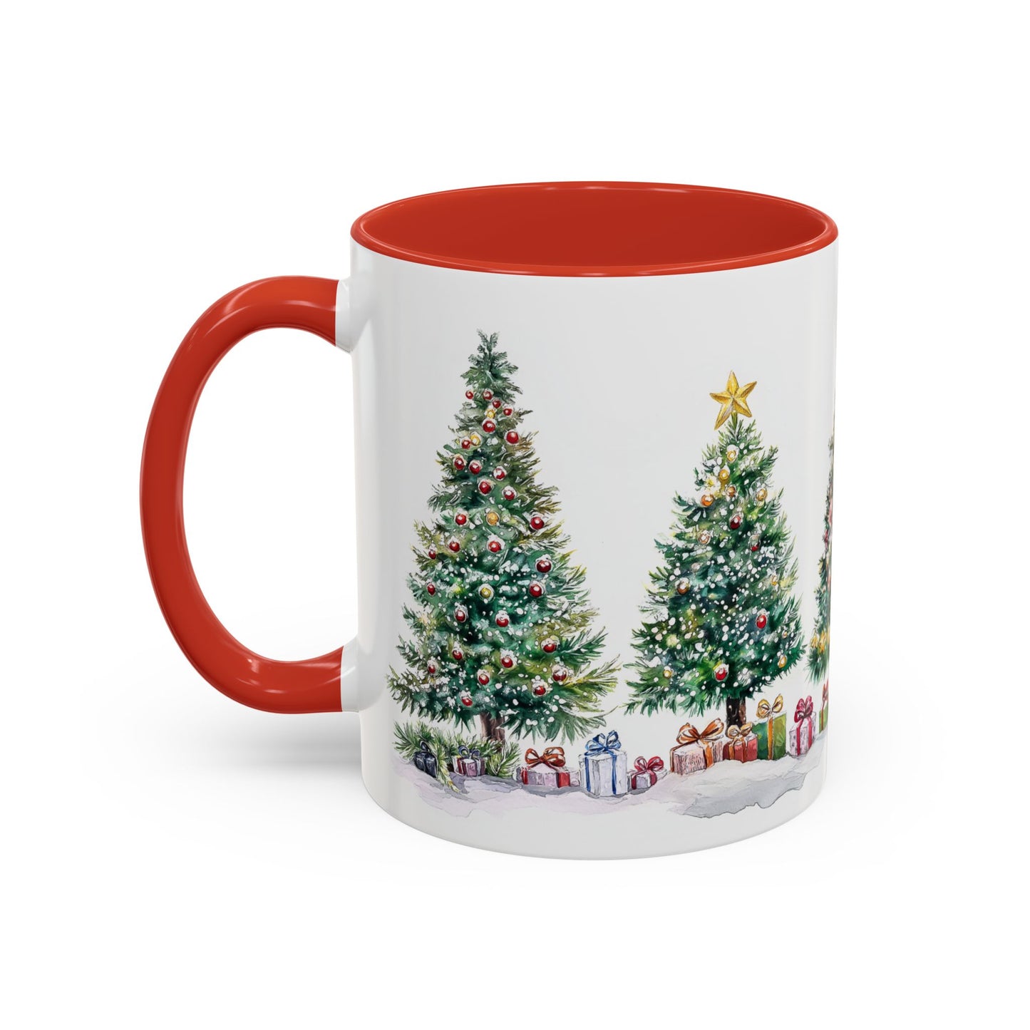 Christmas Trees & Presents Mug Watercolor – Festive Holiday Coffee Cup (11oz)