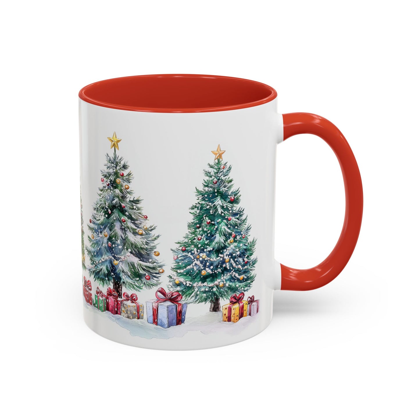 Christmas Trees & Presents Mug Watercolor – Festive Holiday Coffee Cup (11oz)