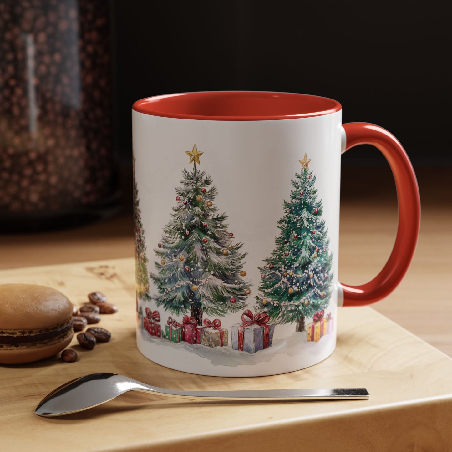 Christmas Trees & Presents Mug Watercolor – Festive Holiday Coffee Cup (11oz)