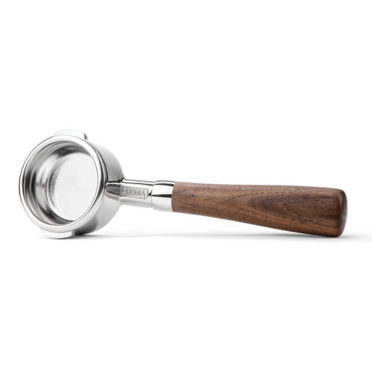 Crema 58mm Bottomless Portafilter | Walnut Handle | Fits E61 Group Heads