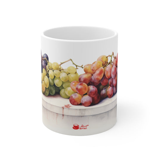Grape Bounty, Grapes in Watercolor Collectible Fruit Series 11oz Ceramic Coffee Mug.