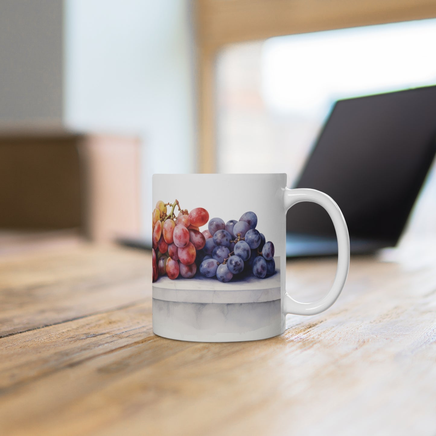 Grape Bounty, Grapes in Watercolor Collectible Fruit Series 11oz Ceramic Coffee Mug.