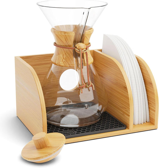 HEXNUB Bamboo Caddy for Pour Over Coffee Makers – Black Heatproof Mat