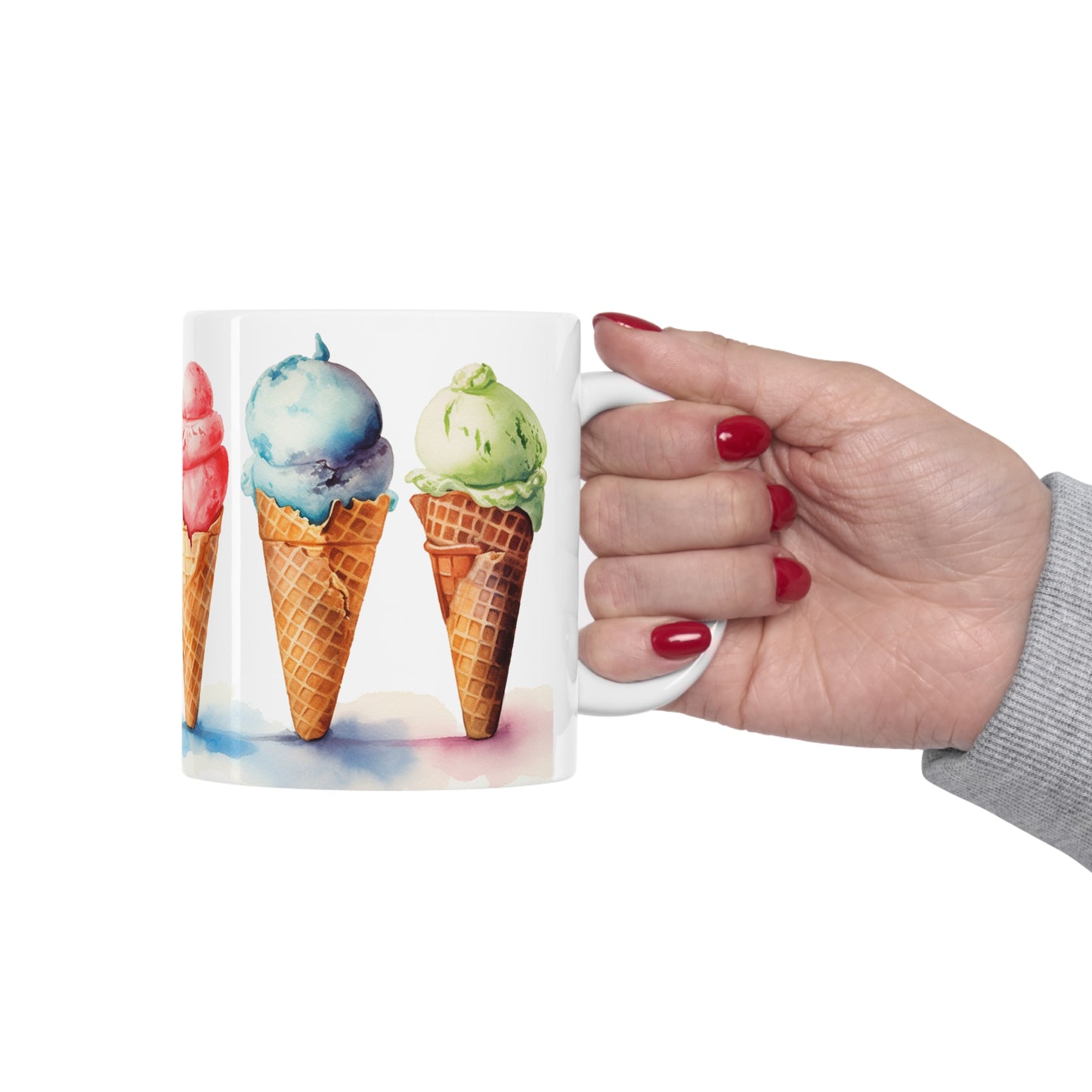 The Ice Cream Cone Coffee Mug, Summertime Series Watercolor Ceramic Coffee Mug 11oz